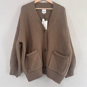 NWT RAGA Tan Chunky Knit Cardigan Sweater Casual Comfy Neutral Wool XL